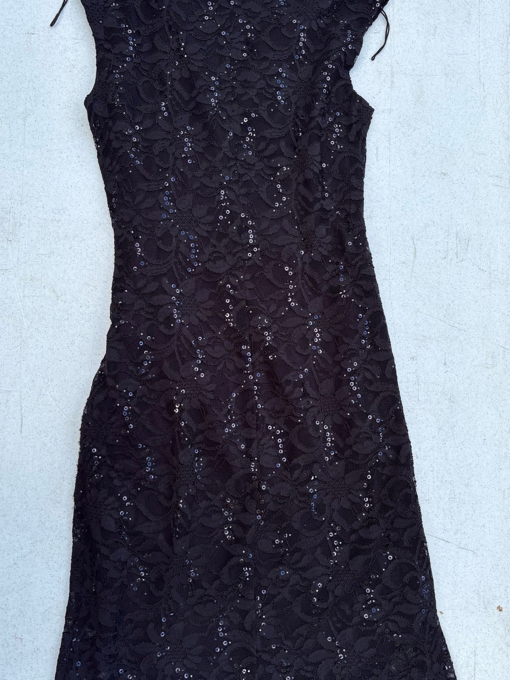 Ronni Nicole Black Lace Midi Dress with Sequin Accents